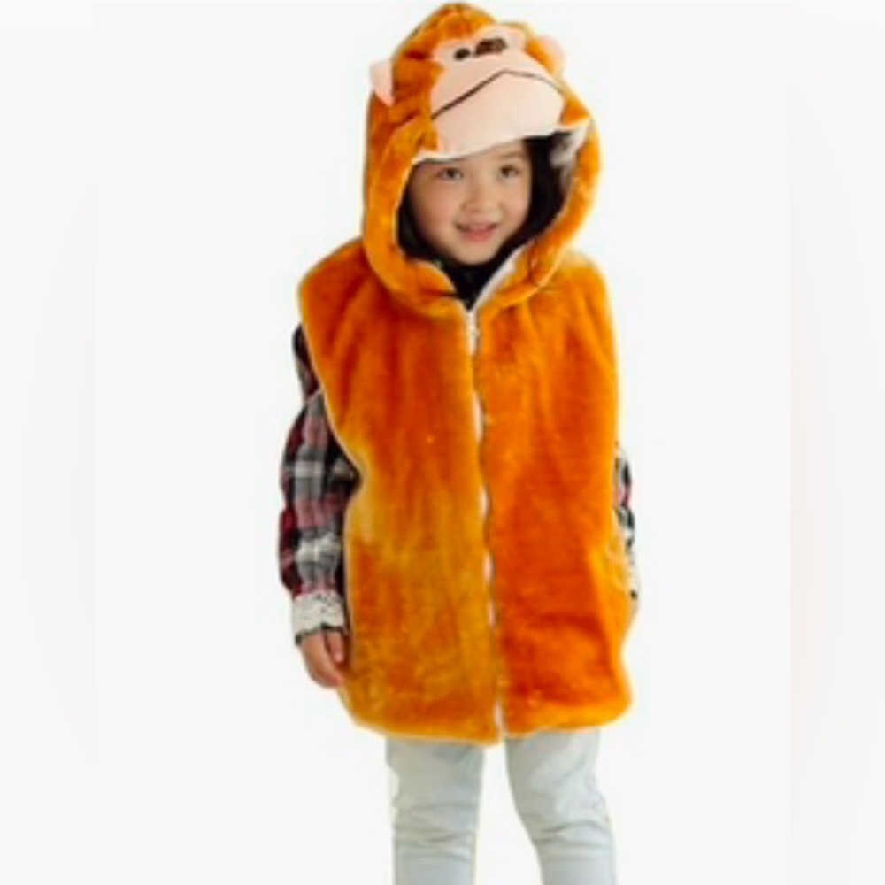 Kids Monkey Costume Hooded Vest Size Small 6/7